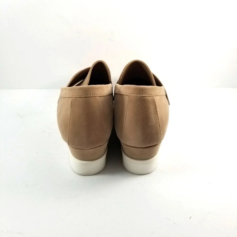 MIA‎ Tan Penny Loafer Wedge Sneakers Women Size 12 Neutral Slip On Shoes
